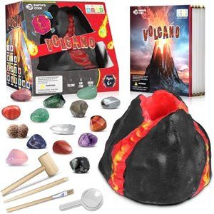 Gemstone Dig Kit, Volcano Kit for Kids 6-12 Year Old - Dig Up 15 Real Gems
